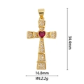 Goldenes Kreuzanhänger mit Zirkonia und rotem Herzstein, Größe 34,4mm x 16,8mm - Goldkreuz Rotes Herz