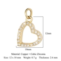 Golden heart lock pendant in copper with cubic zirconia, size 12x10mm, weight 0.7g - 12x10mm Heart Lock / Gold
