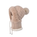 Winter khaki knitted balaclava hood with faux fur trim and adjustable drawstrings - Khaki