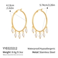 Detail of gold stainless steel hoop earrings with five white freshwater pearls - Golden Pearl Hoop Style (YYE023212)