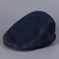 Detail of dark blue denim flat cap featuring classic contrast stitching and vintage wash - M (56-58cm) / Denim Dark Blue