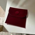 Velvet jewelry pouch in wine red with round snap button closure for ring storage - 8*8cm / Burgundy