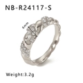 Silver twisted rope ring with three rows of sparkling zircon stones, 6mm band width - US 6 / Silver Twisted Rope Zirconia Style (NB-R24117-S)