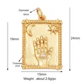 Gold-plated Hamsa hand rectangular pendant with blue zircon, crescent moon and sun motifs - Gold Hand Eye Moon Sun Style (K085215K2)