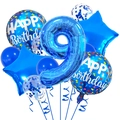 Detailed set of blue 9th birthday balloons with giant number 9 and star foil designs - Number 9 / Dark Blue