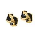 Modern irregular gold-tone and black enamel wavy stud earrings in stainless steel - Gold + Black