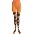 Collant à rayures orange et noir pour déguisements de fête d'Halloween et Noël - Collants adultes à rayures fines orange et noir