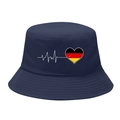 Navy blue bucket hat featuring a heartbeat heart with German flag colors for outdoor sun protection - M / 2# Heartbeat German Flag - Navy Blue