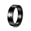 Anello classico da 8mm in acciaio inossidabile nero con motivo a croce bianca - US 6 / 6mm / Nero