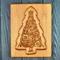 Rectangular beech wood cookie mold featuring an intricate engraved Christmas tree design - Christmas Tree