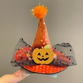 Fermaglio per capelli a forma di cappello da strega con paillettes e zucca dorata - Fermaglio per Capelli a Forma di Cappello Magico con Zucca Arancione