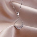 Collana in acciaio inossidabile argento con ciondolo a ventaglio e zirconi incastonati - TL81 (Con Catena) / Argento