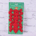 Set of 12 red velvet Christmas bows neatly arranged on a festive display card - 12Pcs (With Card) / Red