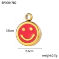 Detail of a 0.8cm golden round smiley pendant with red enamel oil drop for DIY jewelry - Red Smiley Face (BP00047B2)