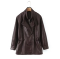 Dunkelbraune Kunstlederjacke mit Doppelreiher-Verschluss und Kordelzug an der Taille - S / Braun