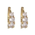 Minimalist 18K gold-plated geometric hoop earrings with three round zircon stones - Three Zirconia Hoop Earrings