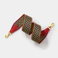 Colorful wave patterned woven strap with red leather ends and gold metal hooks - L 70cm W 5cm / Red Gold Buckle