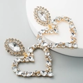 Elegant gold heart drop earrings with sparkling clear crystals for special occasions - White Heart Style (925 Silver Pin)