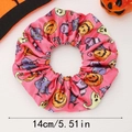 Chouchou d'Halloween en satin rose avec citrouilles et fantômes, diamètre de 14 cm - Citrouille Rose