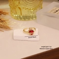 Adjustable golden crown ring featuring a red heart-shaped glass stone and copper base - Hollow Crown Heart Style (4#)
