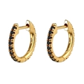 Detailed macro view of 14k gold plated hoop earrings with micro-paved black zircons - Gold Black Stone
