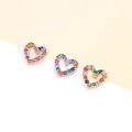 Detailed view of heart studs in rose gold, silver, and gold with colorful zircons - 5# (Multicolor Heart)