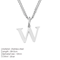 Silver stainless steel letter W pendant necklace with adjustable chain length - Letter Style(W) (CDNP014) / Silver
