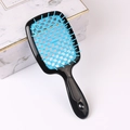 Hollow-out hair brush with black handle and blue bristles for styling and massage - Black Handle + Blue
