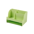 Light green multi-compartment desktop organizer with a translucent green drawer - Green