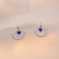 Elegant ginkgo leaf earrings with micro-pave white zircons and a blue center gemstone - Ginkgo Leaf Blue Stone Style (E0471)
