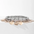 Detail of modular stainless steel stretch bracelet with rose gold heart charms - 0028 - Large Glossy Heart Gold 1-section