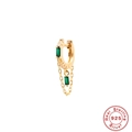 S925 sterling silver gold plated hoop earring with green zircon and tassel chain - Single Piece / Gold-Green Zirconia