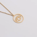 Minimalist gold stainless steel necklace with round cutout evil eye pendant for women - Gold