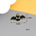 Halloween black bat charm in gold alloy with white eyes, 25mm x 13mm size specification - Bat