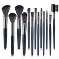 Professional 13-piece makeup brush set with black handles and synthetic fiber bristles - 13-Piece Plastic Handle Makeup Brush Set