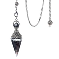 Antique silver hex crystal pendulum pendant with black resin, copper coil and metal chain - Obsidian (Antique Silver)