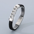 Herren Armband aus 316L Edelstahl und geflochtenem Leder mit Magnetverschluss - Panzerkette Splicing Geflochtener Stil (KB87979-BD)