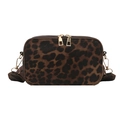 Minimalist leopard print crossbody camera bag with double gold zippers and wide strap - Brown