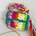 Colorful handmade woven handbag with golden metal lock and chain strap for women - Colorful Stripes Mixed