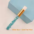 Flat head lash cleansing brush with gold ferrule and blue glitter handle design - Blue Sequin