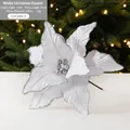 Weiße 26cm künstliche Weihnachtsblume mit silbernem Glitzer und silbernen Staubblättern - Weiß