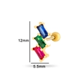 Clou d'oreille en acier inoxydable doré avec zircons multicolores rectangulaires - Style Rectangle Tricolore (0162-6#) / Jaune d'Or