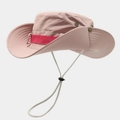 Detail of outdoor sun hat with wide brim, pink fabric, red ribbon and windproof cord - M (56-58cm) / Pink