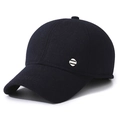Men's winter baseball cap in dark navy wool with ear protection and sport emblem - Adjustable / Navy Blue