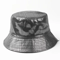 Silver metallic bucket hat with vertical pleated texture and side black woven label detail - M (56-58cm) / Silver Gray