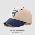 Kids baseball cap in beige and navy blue with a cute green crocodile embroidery - 48-50cm / Dinosaur Contrast / Blue