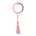 Silicone bead keychain wristlet with pink tassels and marble beads on a white background - Pink