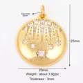 Golden circular pendant with micro-set North Star and meteor motifs in 20mm width - K66 Shooting Star