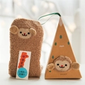 Brown coral fleece Christmas socks with cartoon patch in a triangular gift box - Adult (No Gift Box) / Momo Monkey