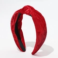 Detailed view of the red velvet knotted headband texture and the black inner lining - Velvet Knotted Style / Burgundy
